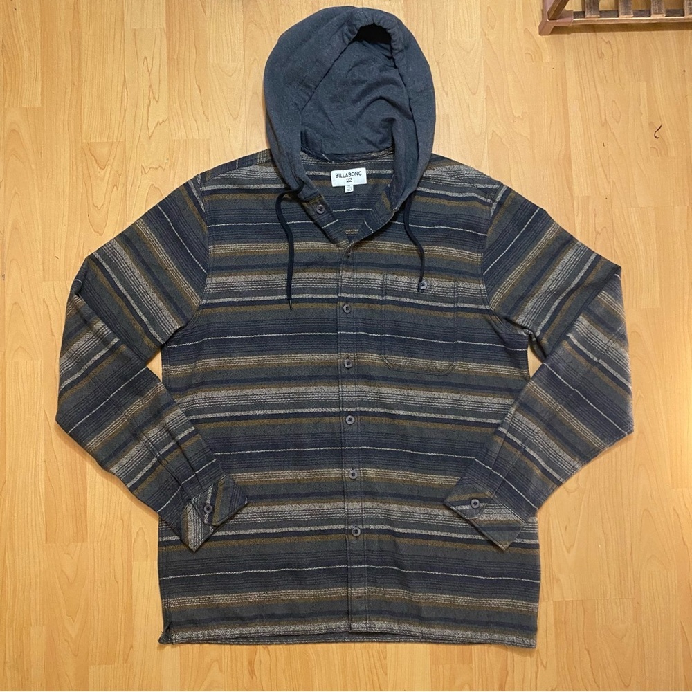 Billabong Striped Hooded Flannel Shirt XL